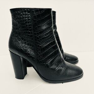 The Kooples ankle bootie WOMENS 5.5 black leather croc embossed georgette boot